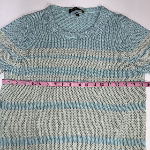 Loro Piana Cashmere Linen Silk Knit Sweater Seafoam Stripe Women Size EUR 46 - Picture 6 of 12